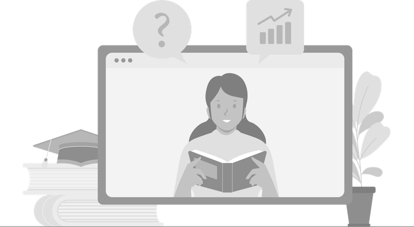Girl Learning Through Online  Illustration
