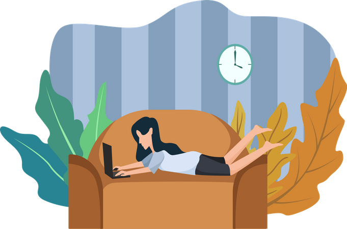 Girl learning while lying on couch  Illustration