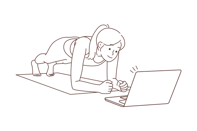 Girl learning yoga online  Illustration