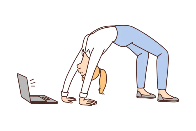 Girl learning yoga online  Illustration