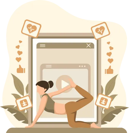 Girl Learning Yoga Watching Video  Illustration