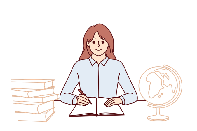 Girl learns from global education  Illustration