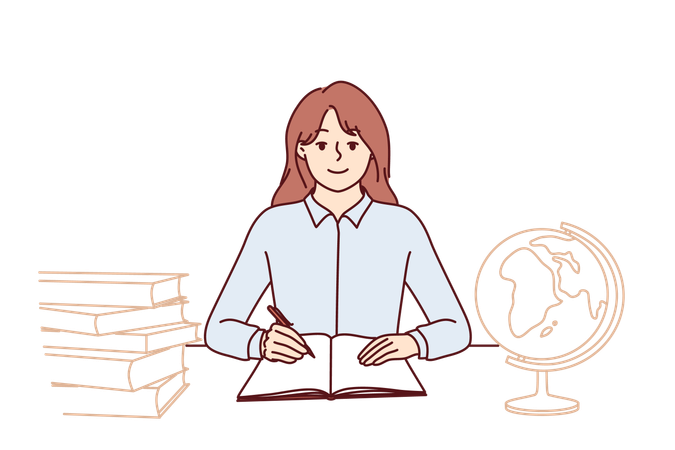 Girl learns from global education  イラスト
