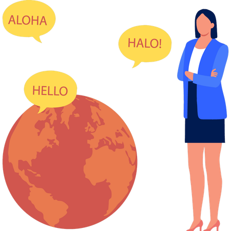 Girl learns multi-language  イラスト