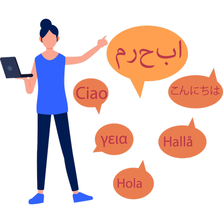 Girl learns new language  イラスト