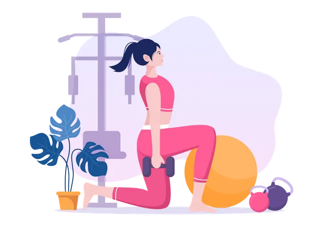 Girl lifting dumbbell Illustration