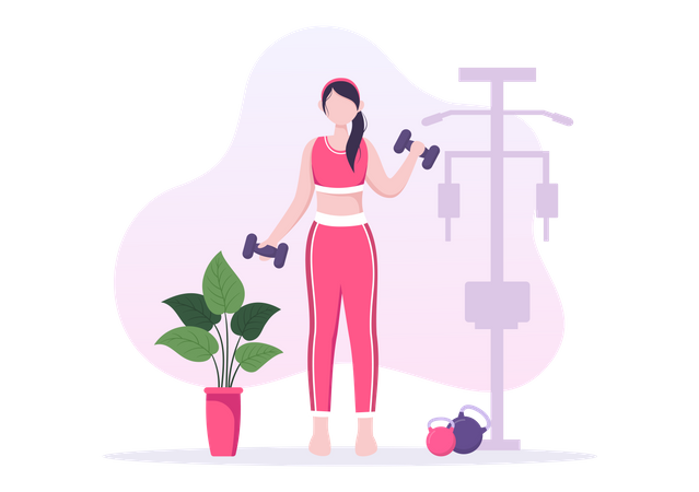 Girl lifting dumbbell at gym  Illustration