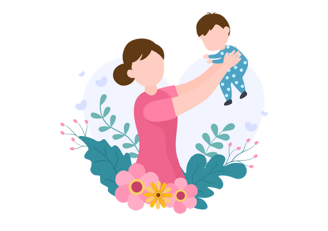 Girl lifting up her baby Illustration