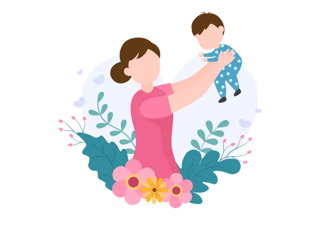 Happy Mother Day Flat Design Illustration Mother Holding Baby Or With Their Children Which Is Commemorated On December 22 For Greeting Card Or Poster Illustration