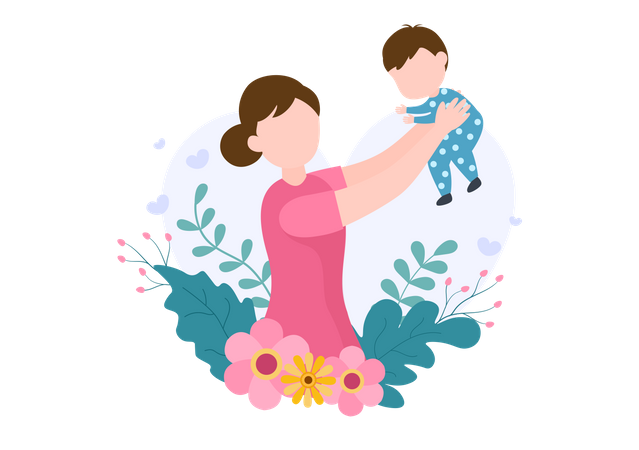 Girl lifting up her baby  Illustration