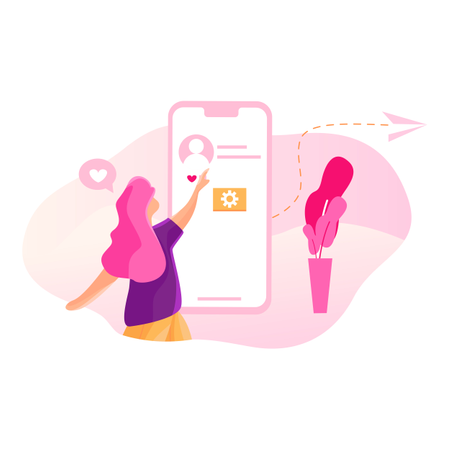 Girl liking a boy profile in social media  Illustration