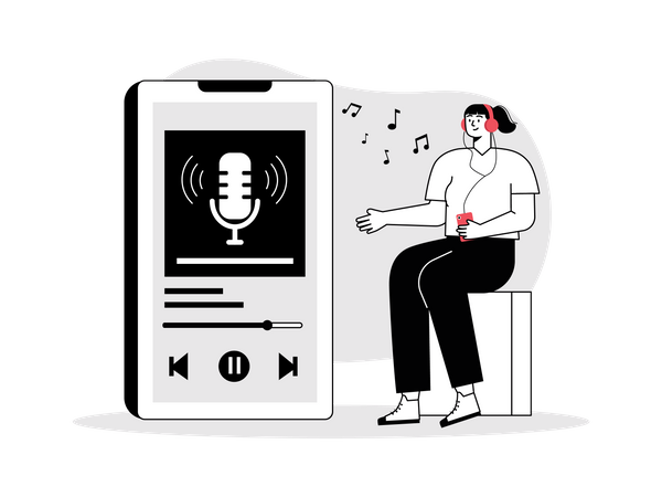 Girl listening audio broadcast  Illustration