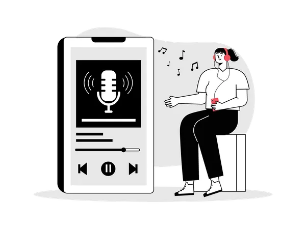 Girl listening audio broadcast  Illustration