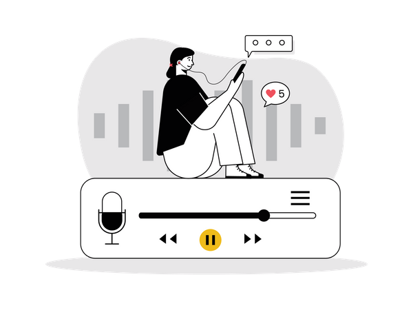 Girl listening audio podcast  Illustration