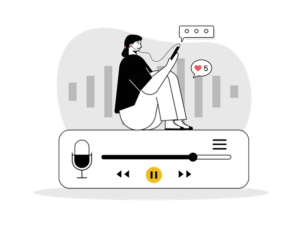 Girl listening audio podcast  Illustration