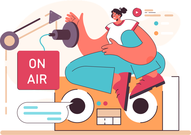 Girl listening broadcast on fm radio  Illustration