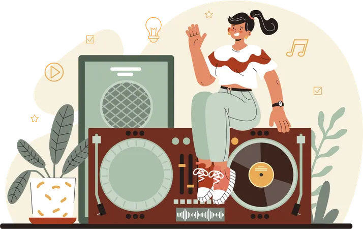 Girl listening dj music  Illustration