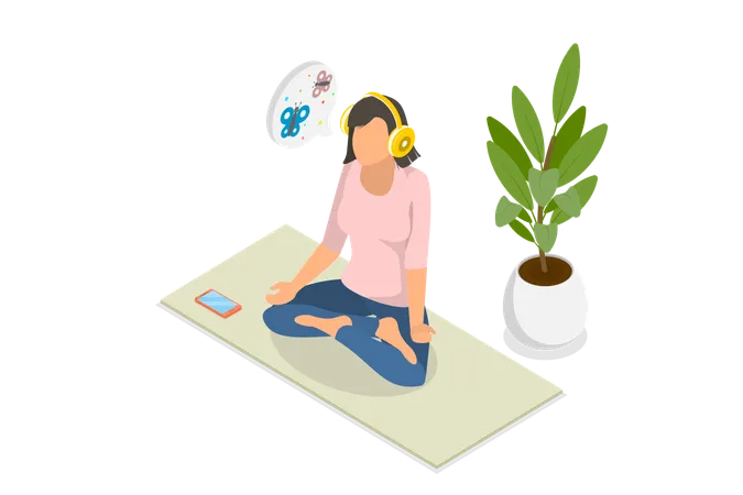 3 D Isometric Flat Vector Conceptual Illustration Of Meditating Music Therapy Illustration
