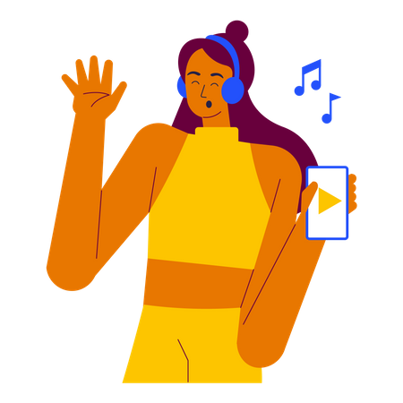 Girl Listening Music Illustration