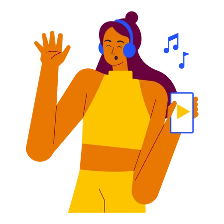 Girl Listening Music  Illustration