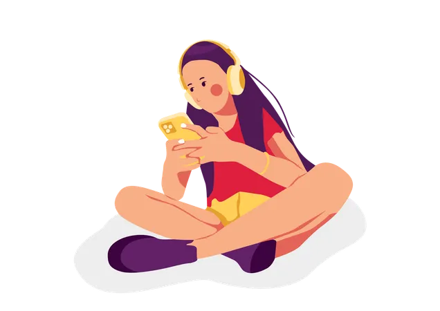 Girl Listening Music and playing phone  Illustration