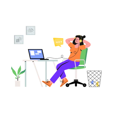 Girl listening music for Relaxing Work  Illustration