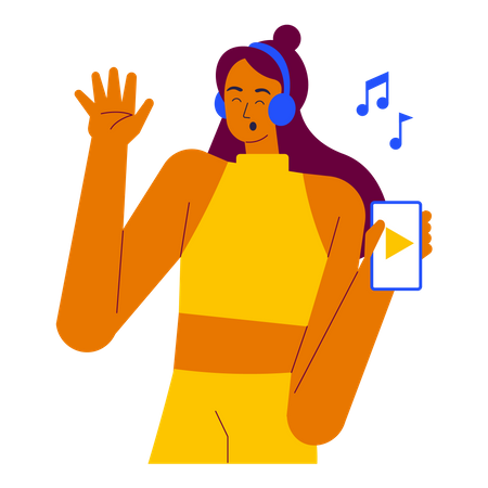 Girl Listening Music  Illustration