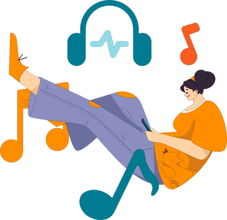 Girl listening music on earphone  Illustration