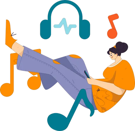 Girl listening music on earphone  Illustration