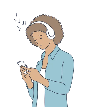 Girl listening music on mobile  Illustration