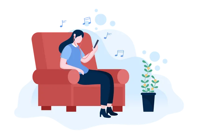 Girl listening music on mobile  Illustration