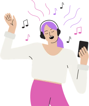 Girl listening music on smartphone  Illustration