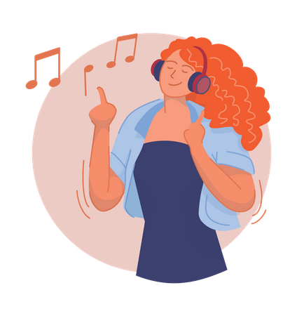 Girl listening music using headphone  Illustration