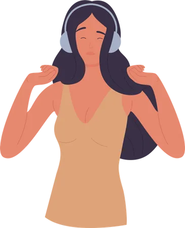 Girl listening music using headset  Illustration