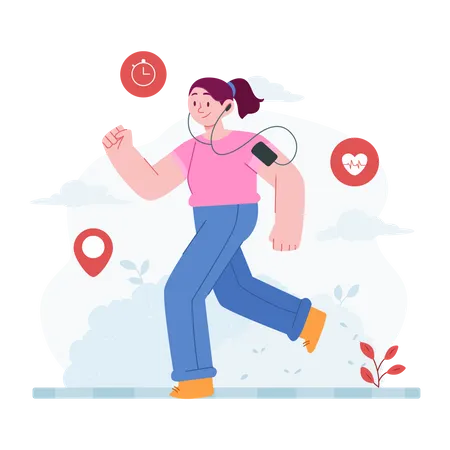 Girl listening music while running  Illustration