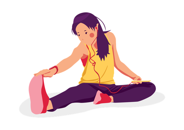 Girl Listening Music while stretching  Illustration