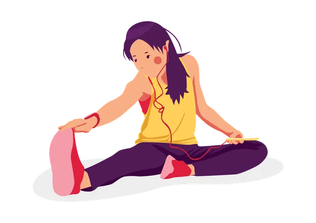 Girl Listening Music while stretching  Illustration