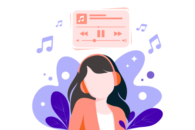 Girl Listening Music With Headphone Illustration