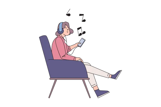 Girl Listening Music With Headphone  Illustration