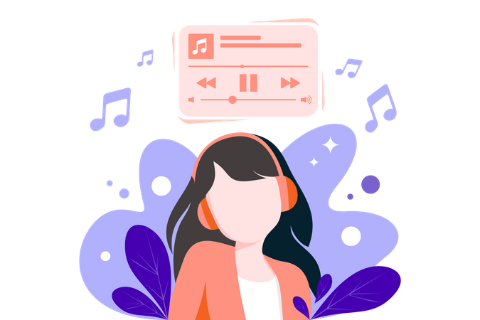 Girl Listening Music With Headphone  Illustration