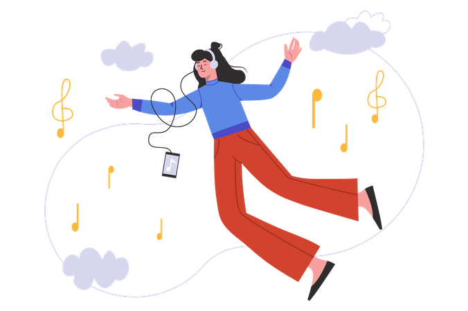 Girl listening music with headphones  Illustration