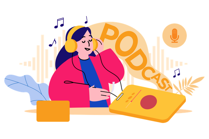 Girl listening podcast Illustration
