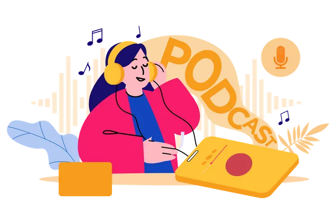 Girl listening podcast  Illustration