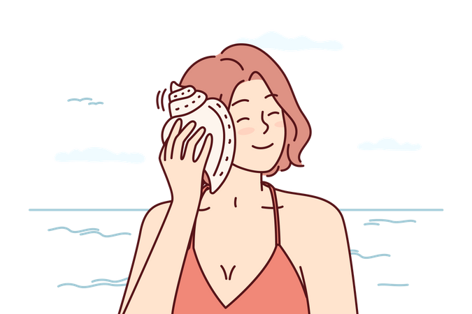 Girl listening shell sounf  Illustration