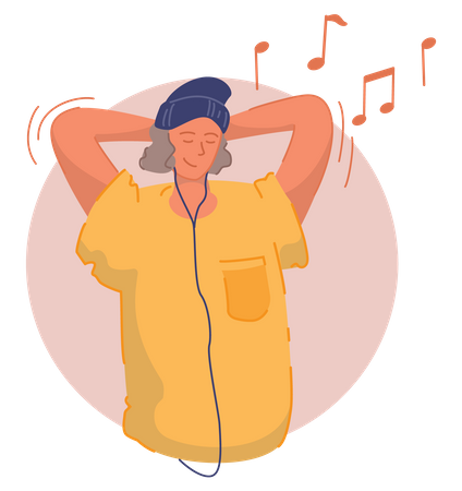 Girl listening song using handsfree  Illustration
