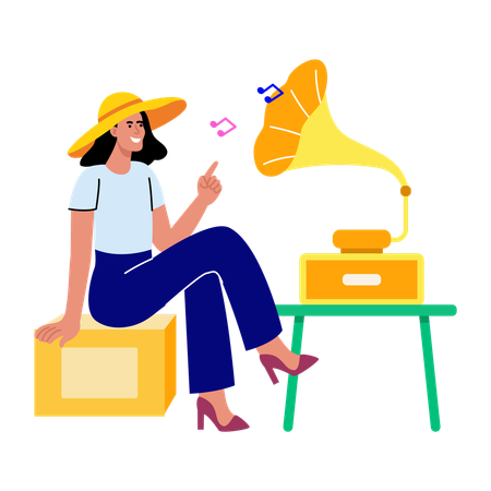 Girl listening to music  Illustration