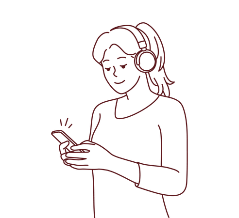 Girl listening to music from mobile  Illustration