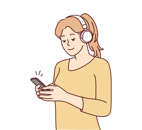 Girl listening to music from mobile  Illustration