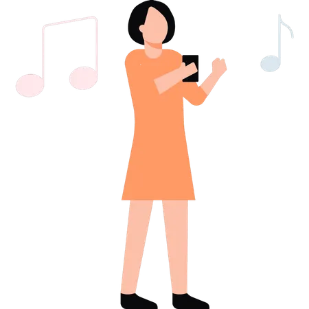 Girl listening to music on phone  Illustration