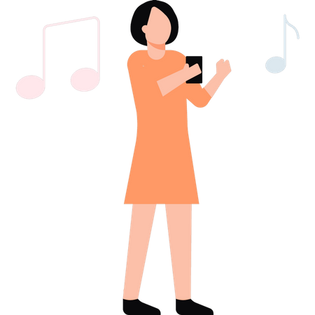 Girl listening to music on phone  Illustration